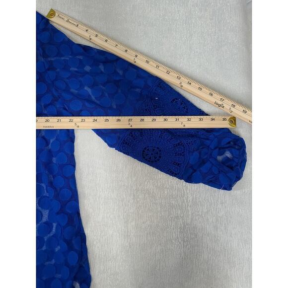 Alfani Crochet sleeve detail polka-a-dot Woman blouse blue Size 1X Office boho - Picture 4 of 7